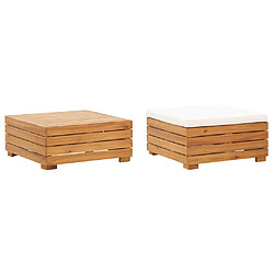 vidaXL Table et repose-pied de jardin et coussin Bois d'acacia massif 