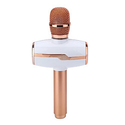 Avis Wewoo Micro sans fil or rose pour ordinateur portable, PC, haut-parleur, casque, iPad, iPhone, Galaxy, Huawei, Xiaomi, LG, HTC et autres smartphone haute qualité sonore KTV Karaoke enregistrement coloré RVB néon lumières Bluetooth sans microphone à condensateur