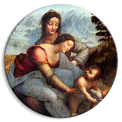 Decoshop26 Tableau rond décoration murale image imprimée cadre en bois à suspendre - La Vierge, l'Enfant Jésus et sainte Anne Léonard de Vinci 60x60 cm 11_0012561