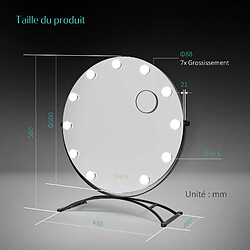 EMKE Miroir de maquillage Hollywood avec Ampoules LED Miroir grossissant Interrupteur tactile 3 couleurs dimmable Rotation à 360° - Cadre Noir 58 x 50 cm pas cher