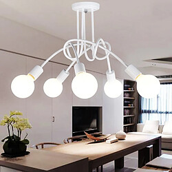 Stoex Luminaire Plafonnier Edison 5 Têtes Metal Fer Industriel Creative Blanc , Lampe de suspension Vintage Luminaire E27 Rétro Salle de Salle à Manger Chambre D'hôtel Accueil Accessoires D'éclairage