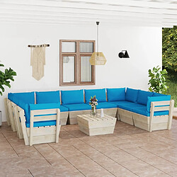 Maison Chic Salon de jardin palette 10 pcs avec coussins - Table et chaises d'extérieur - Mobilier/Meubles de jardin Moderne - Table et chaises d'extérieur - Mobilier/Meubles de jardin Moderne épicéa imprégné -MN82776