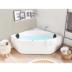 Beliani Baignoire d'angle blanche 140 x 140 cm avec LED MEVES