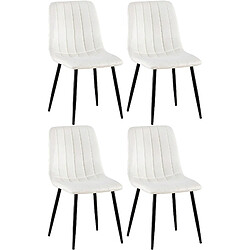 Decoshop26 Lot de 4 chaises de salle à manger coutures décoratives verticales en tissu velours blanc crème et pieds métal noir 10_0001869 