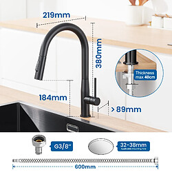 Auralum MAX 2PCS AURALUMMAX Mitigeur Cuisine,Robinet d'Évier Inox avec Douchette Extractible,2 Modes Jets Eau Froide/Chaude Rotatif 360 degré,Bec en Forme U,Noir pas cher