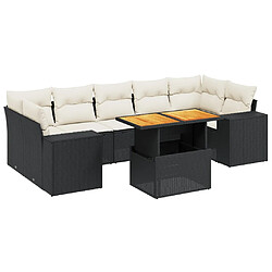 vidaXL Salon de jardin 8 pcs avec coussins noir résine tressée