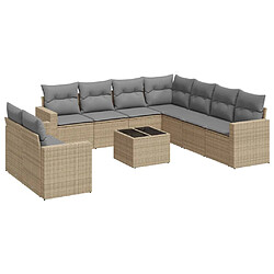 vidaXL Salon de jardin avec coussins 10 pcs beige résine tressée