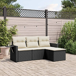 vidaXL Salon de jardin 4 pcs avec coussins noir résine tressée 