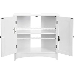 Helloshop26 Meuble sous lavabo armoire de rangement 2 portes battantes 2 casiers 1 séparateur amovible anti-humidité 60 x 30 x 60 cm blanc 12_0000680