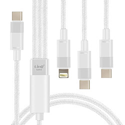 LinQ Câble USB-C vers Lightning + 2 USB-C 60W Charge Rapide Longueur 1.2m Blanc