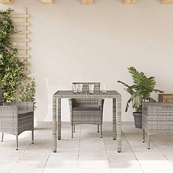 Avis Maison Chic Table de jardin | Table d'extérieur dessus en verre Gris 90x90x75 cm Résine tressée -GKD59729