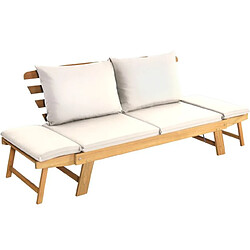 Avis Helloshop26 Chaise longue convertible avec coussin canapé de jardin 2 en 1 en bois d’acacia avec accoudoir réglable pour patio piscine jardin blanc 20_0006182