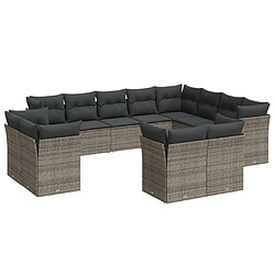 vidaXL Salon de jardin avec coussins 12 pcs gris résine tressée