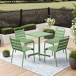 Mes Ensemble table de jardin carrée + 4 chaises en métal vert - BACA