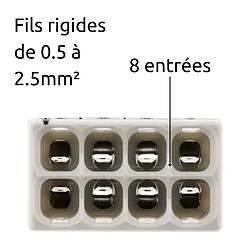 Lot de 10 bornes S2273 - Connexion rapide - 8 conducteurs - fils rigides 2.5mm² - transparent - Wago