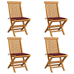 vidaXL Chaises de jardin avec coussins rouge bordeaux lot de 4 Teck