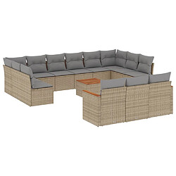 vidaXL Salon de jardin avec coussins 14 pcs beige résine tressée