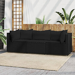 vidaXL Salon de jardin 3 pcs avec coussins Noir Résine tressée 