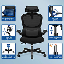 Acheter Chaise de Bureau Ergonomique Lexzurn Accoudoirs Rembourrés Pliables