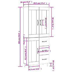 vidaXL Buffet haut Noir 69,5x34x180 cm Bois d'ingénierie pas cher