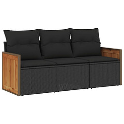 vidaXL Salon de jardin 3 pcs avec coussins noir résine tressée