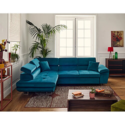 Bestmobilier Dimas - canapé d'angle gauche 5 places - convertible avec coffre et têtières réglables - en velours Dimas - canapé d'angle gauche 5 places - convertible avec coffre et têtières réglables - en velours - Bleu