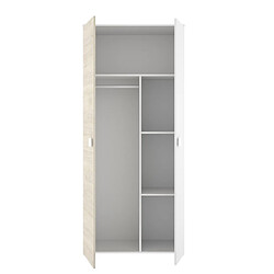 Avis Pegane Armoire, meuble de rangement avec 2 portes coloris chêne naturel, blanc - Longueur 90 x Profondeur 52 x Hauteur 205 cm