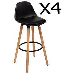 Lot de 4 tabourets de bar en polypropylène et hêtre coloris noir - L.42,5 x l.39,5 x H.92 cm -PEGANE-