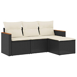 vidaXL Salon de jardin 4 pcs avec coussins noir résine tressée