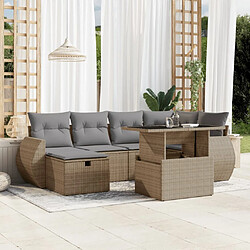 vidaXL Salon de jardin avec coussins 7 pcs beige résine tressée 