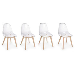 Bizzotto Chaise Lot de 4 Chaises Easy Transparente Pieds en Bois