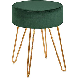 Decoshop26 Tabouret en tissu velours vert pieds en métal doré 35x35x45 cm TABO09076 