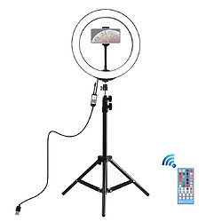 Wewoo 1.1m trépied + 10 pouces 26cm RGBW Anneau Vlogging Video Light Kits de diffusion en direct avec télécommande et sabot froid rotule et pince de téléphone Noir