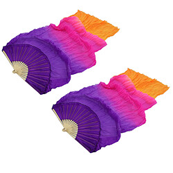 1 paire de ventilateurs en soie de danse du voile voiles long ventilateur pliant 180x90cm violet + orange pas cher