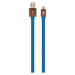 T'Nb Câble plat tressé bois USB - Micro USB 1 m bleu