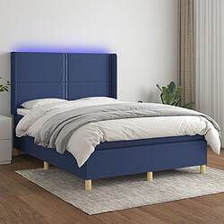 vidaXL Sommier à lattes de lit matelas et LED Bleu 140x200 cm Tissu 