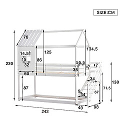 ComfortXL Lit Superposé 200x90cm, Avec Escalier D'Angle, Lit Cabane Avec Garde-Corps et Fenêtres, Pin, Blanc pas cher