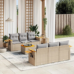 Maison Chic Salon de jardin avec coussins 7 pcs | Ensemble de Table et chaises | Mobilier d'Extérieur beige résine tressée -GKD38896