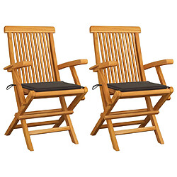 vidaXL Chaises de jardin et coussins taupe lot de 2 Bois teck massif