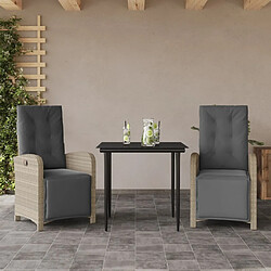 vidaXL Ensemble de bistro 3 pcs et coussins gris clair résine tressée 