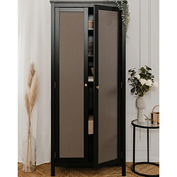 Mes Armoire 2 portes 79,9x40x181,2 cm noir et décor cannage - CORDY