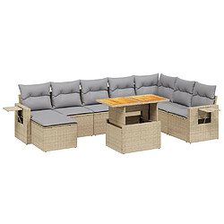 vidaXL Salon de jardin avec coussins 9 pcs beige résine tressée