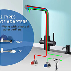 Cecipa max Robinet Cuisine à 3 Voies,3 en 1 Mitigeur Cuisine pour Système D'osmose, Robinet D'eau Propre avec 2 Leviers de Commande Séparés,EU Modèle