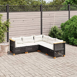 vidaXL Salon de jardin 5 pcs avec coussins noir résine tressée