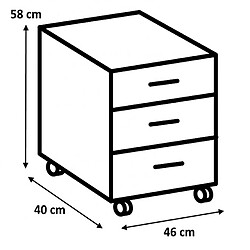 Acheter Pegane Caisson de bureau 3 tiroirs coloris imitation béton clair/graphite - Longueur 46 x Hauteur 58 x Profondeur 40 cm