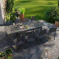 Avril Paris Table de jardin extensible aluminium 270cm + 8 fauteuils empilables textilène anthracite - LIO 8 