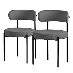 ML-Design Lot de 2 chaises de cuisine rond en tissu teddy gris avec dossier pied en acier 