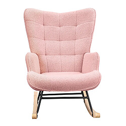 KILISKY Fauteuil à Bascule - Fauteuil à Oreilles Rembourré - Pieds en Métal et en Bois Massif - Velours Teddy - rose