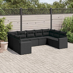 vidaXL Salon de jardin 9 pcs avec coussins noir résine tressée 