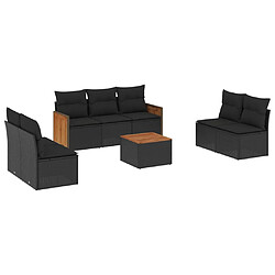 vidaXL Salon de jardin 8 pcs avec coussins noir résine tressée